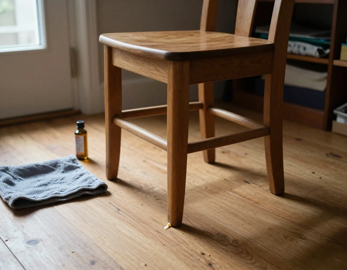 A wooden chair being tightened and glued at home